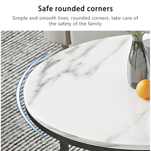 Zucng Nesting Tables Removable Set of 2 End Table, Round Coffee Tables with Gold Metal Frame Legs and Faux Marble Coffee Table Wooden for Living Room, Bedroom, Office, Balcony, Apartment (White)