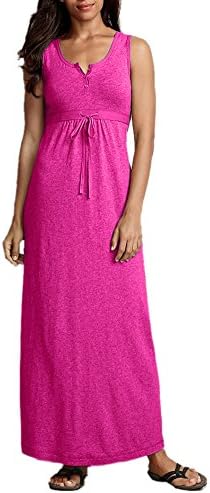Women's Aster Maxi Dress Solid Summer Sleeveless Beach Vestido Bamboo Cotton Rose Red L