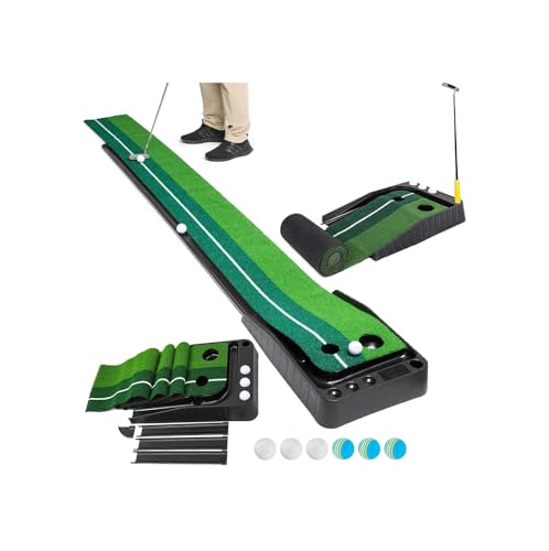 WEAGP Práctica de Putting de Golf, Tapete de Práctica de Golf con Sistema de Retorno de Bola, Tapetes de Putting para Golf de Doble Pista Compacto Portátil para Práctica de Putting de Golf