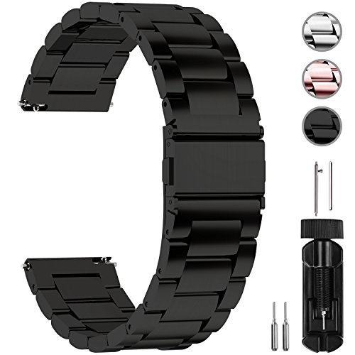 Fullmosa Watch Band 18mm 20mm 22mm 24mm, 3 Colors Quick Release Watch Strap Compatible Samsung Gear S2 Classic,Huawei Watch 2,Moto 360, 20mm Black