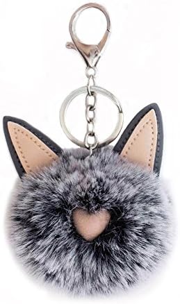 REXANG Faux Rabbit Fur Pom Pom Keychain Bag Purse Charm Alloy Ring Mixed multi-color Fluffy Fur Ball for Womens Bag Cellphone Car Charm Pendant Decoration (Mixed black)