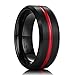 King Will Thin Red Groove Black Brushed Tungsten Carbide Ring Wedding/Tungsten Silicone Set Band