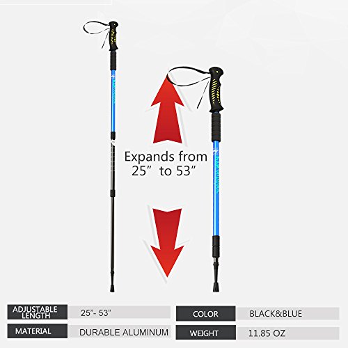 pys Trekking Telescopic Walking Poles - Adjustable Aluminium Lightweight Section Trekking Alpenstock, Ultralight & Comfortable with Shock-Absorbent, Quick Lock, 1 Pair (Blue, Royal Blue)