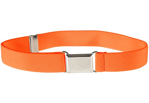 Kids Elastic Adjustable Strech Belt With Silver Square Buckle - Orange