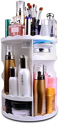 MOFIR Makeup Organizer 360 Degree Rotating, Adjustable Multi-Function Cosmetics Storage Box, Small Size Extra Large Capacity, Fits Different Sizes of Cosmetics
