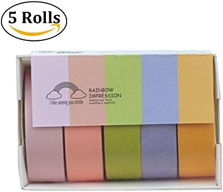 Colored Masking Tape, NaTape 32.8 Feet Long Colorful Paint Tape for Kids, Students DIY Rainbow Sticker, Arts and Crafts, Scrapbook, 5 Rolls 15mm Wide