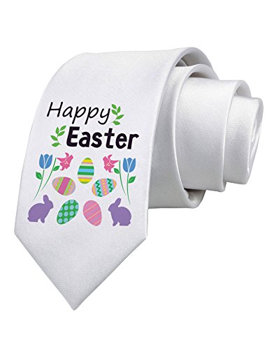 TooLoud Happy Easter Design Printed White Neck Tie