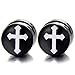 10MM Magnetic Black Circle Cross Stud Earrings for Men Women, Non-Piercing Clip On Fake Ear Plugs Gauges