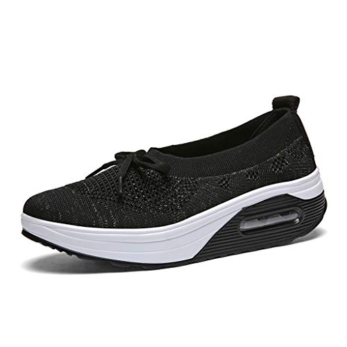 Emimarol Womens Walking Tennis Shoes Slip On Light Weight Mesh Platform Air Sneakers Black