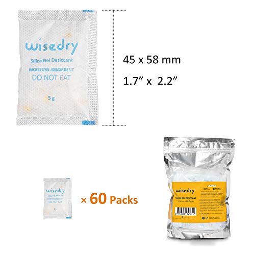 wisedry 5 Gram [60 Packs] Silica Gel Packets Rechargeable Desiccant