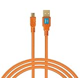 Latch and Lock 15 Foot A Male to Mini-B 5 Pin Gold Plated Cable with Ferrite Core High Visibilty Orange