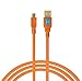Latch and Lock 15 Foot A Male to Mini-B 5 Pin Gold Plated Cable with Ferrite Core High Visibilty Orange