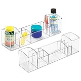 mDesign Compact Plastic Bathroom Organizer Storage Center with 8 Compartments for Organizing Toothpaste, Electric Spin Toothbrushes, Dental Floss, Tweezers, Vitamins, Medicine - Pack of 2, Clear
