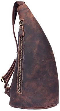 Mayshe Vintage Genuine Leather Cross Body Sling Bag Chest Bag Outdoor Sports Shoulder Bag for Men Large