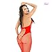 2 Pack Womens fishnet Striped Lingerie Crotchless Bodysuits Suspenders bodystockings (Black/Red) One Size