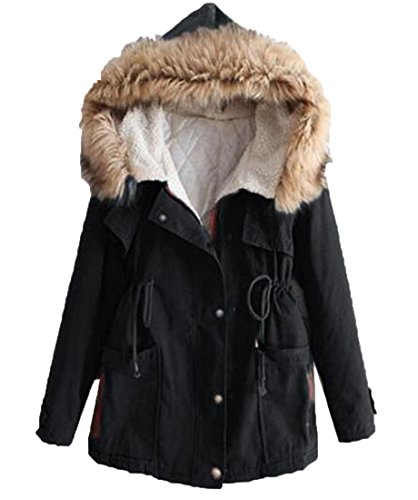 Coolred Women's Winter Drawstring With Faux Fur Hood Parka Jacket Black XL Coolred Women's Winter Drawstring With Faux Fur Hood Parka Jacket Black XL