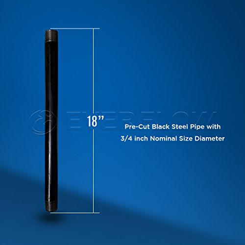 Everflow PCBL3418 Steel Pipe, Pre Cut Pipe 3/4 x 18 Inch Black