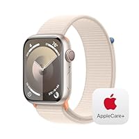 Apple Watch Series 9 [GPS + Cellular 45mm] Smartwatch with Starlight Aluminum Case with Starlight Sport Loop, Carbon Neutral with AppleCare+ (2 Years)