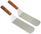 overstockedkitchen New Grill, Turner, Stainless Steel, Riveted Smooth Wood Handle, Commercial Grade, One Perforated & Solid Face Spatula, Set of 2 (Kitchen)