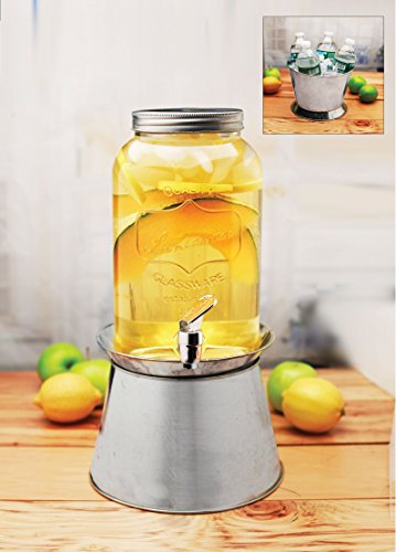 Circleware 68169 Lancaster Glass Beverage Dispenser with Galvanized Metal Base Stand which Trans Gla Circleware 68169 Lancaster Glass Beverage Dispenser with Galvanized Metal Base Stand which Trans Gla