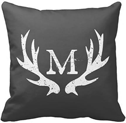 HamishOutletStore Custom Monogram Deer Antler 45*45CM Burlap Pillow Cases Cushion Covers