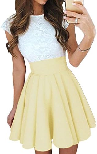 Elevesee Women's Lace A-line Sleeveless Pleated Cocktail Party Skater Skirt Dress
