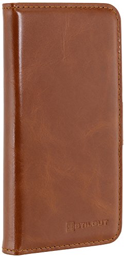 StilGut Talis, Wallet-Case with Slots, Genuine Leather Cover for iPhone 8 & iPhone 7 (4.7"), Cognac Brown