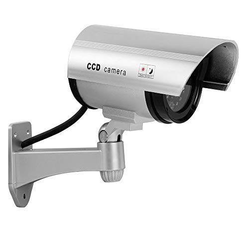 Fake Dummy Security Camera, Spessn Outdoor CCTV Surveillance System Realistic Red LED Light (Silver) - Thumbnail 6
