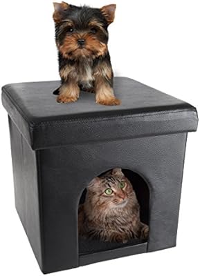 Amazon Com Petmaker Pet House Ottoman Collapsible Multipurpose Cat Or Small Dog Bed Cube Footrest With Cushion Top Interior Pillow By Faux Leather Pet Supplies