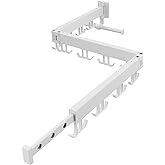 JOOM Aluminum Wall Mounted Clothes Drying Rack, 51-Inch Tri-Fold, White | Retractable Laundry Rack with 12 Windproof Loops, Towel Bar and Collapsible Arms for Laundry Room and Balcony