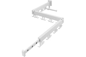 JOOM Clothes Drying Rack Wall Mounted,Folding Clothes Drying Rack,Retractable,Collapsible(Tri-Fold,Upgrade Hook),Wall Mounted Drying Rack for Laundry Balcony Bathroom (White)