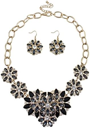 [Little B House] Shiny Flower Cluster Earrings Necklace Set - NL102