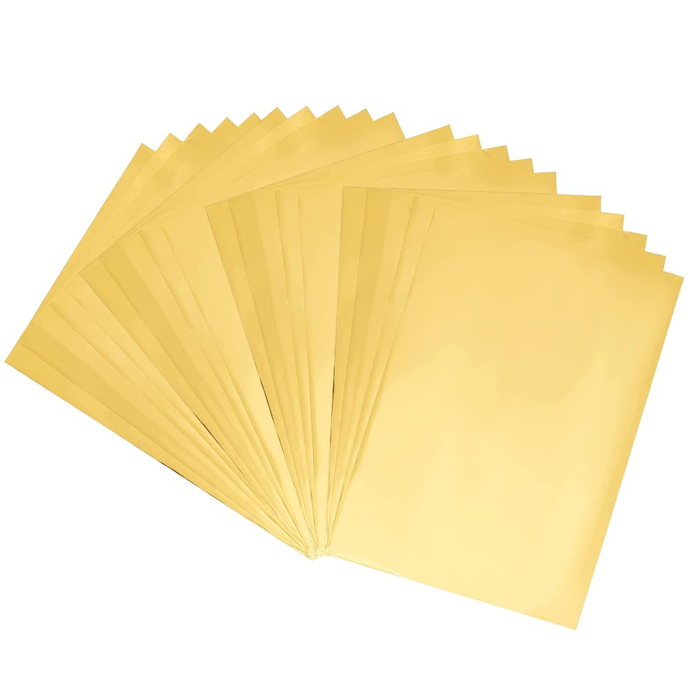 SUPERFINDINGS 50 Sheets Toner Reactive Foil 11.42x7.3in Rectangle Metallic Transfer Foil Paper Sheet Golden for Laser Printer+Laminator DIY Craft Embossing Scrapbooking Cards
