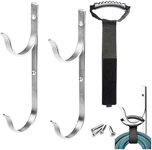 Pool Pole Hanger 2 Pcs, Aluminium Fence Hooks for Pool Equipment, Swimming Pool Hook and Strap with 4 Pcs Screws for Telescoping Poles, Leaf Rakes, Skimmers, Nets, Brushes, Garden Tools, Vacuum Hoses