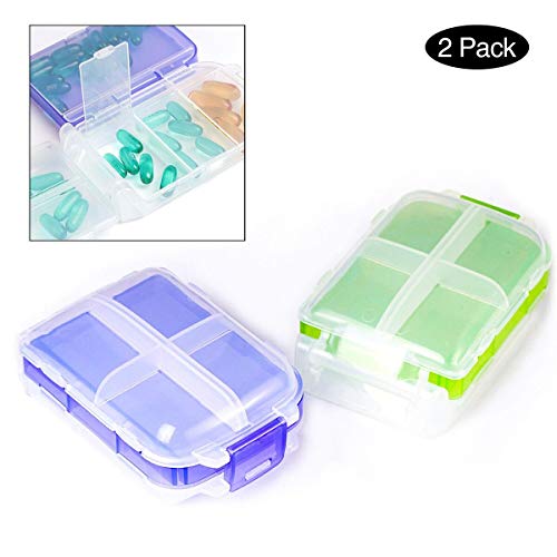 PuTwo Pill Box Large Capacity Travel Pill Case Set Pack of 2 Pill Boxes Pill Organizer Medicine Organizer Pill Holder Medication Organizer Daily Pill Organizer Travel Pill Organizer - Purple & Green