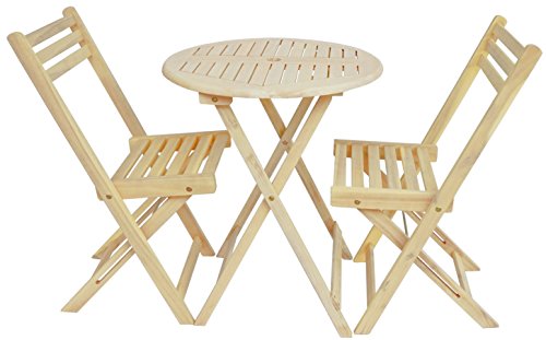 Zen Garden ZG012 Wood Foldable 3-Piece Round Bistro Set, Oak White Wood Finish