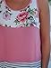 Halife Floral Tank Top Plus Size, Ladies Patchwork Striped Tunic Blouse Pink XXL
