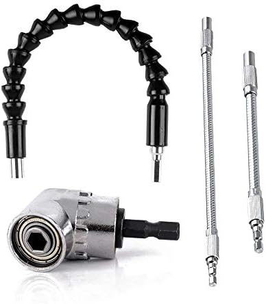 Highmoor 105 Degree Right Angle Drill Adapter Attachment Impact Drill Bit Driver 1/4inch Hex Bit Socket Holder Flexible Extension Screwdriver Bit Holder Connection Tip 11.6 7.9 11.8 inch