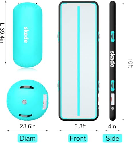 SKADE 300 X 100 CM Inflatable Air Tumbling Mat Gymnastics Tumble Track with Electric Air Pump & Storage Bag, 10 CM Thickness Air Mats for Home Use, Training, Cheerleading, Water Yoga