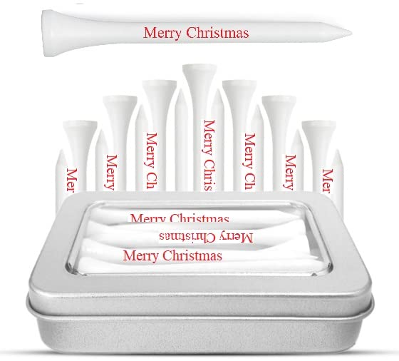 20 x Golf Tees Gift Set Merry Christmas Gift Tin Silver