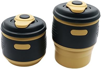 Foldable coffee cup, Collapsible Travel Mug, Food-Grade Folding Cup,12oz Portable for Hiking Camping Outdoor Sports, Leak-proof Lid design (Yellow)