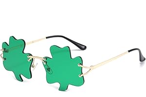 IKANOO St. Patrick's Day Irish Shamrock Sunglasses for Women Men Green Lucky Leprechaun Costume Fashion Rimless Glasses