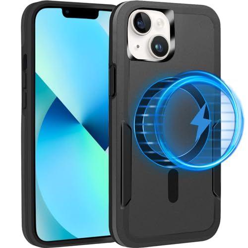 Hsefo Magnetic Case for iPhone 13 Case Black, Compatible with MagSafe, Heavy Duty Protection Shockproof Dropproof Dual-Layer Rugged Protection Anti-Scratch Phone Case Cover