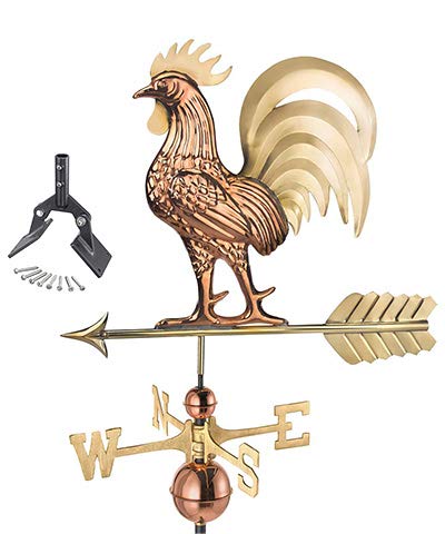 Good Directions Proud Rooster Weathervane with Roof Mount - Pure Copper and Brass