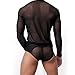 L'ASHER Men's Sexy Underwear T-Shirt Long Sleeve Mesh Sheer Undershirt Sleepwear Black