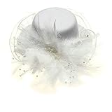 FACILLA® White Feather Hair Clip Mini Top Lace Beads Hat Fascinator Cocktail Party Women