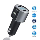 Bluetooth FM Transmitter, Wireless Bluetooth Receiver MP3 Player Wireless In-Car Stereo Radio Adapter Car Kit Hands Free Calling, Dual USB Ports Charge 5V/2.4A & 1A (black-silver)