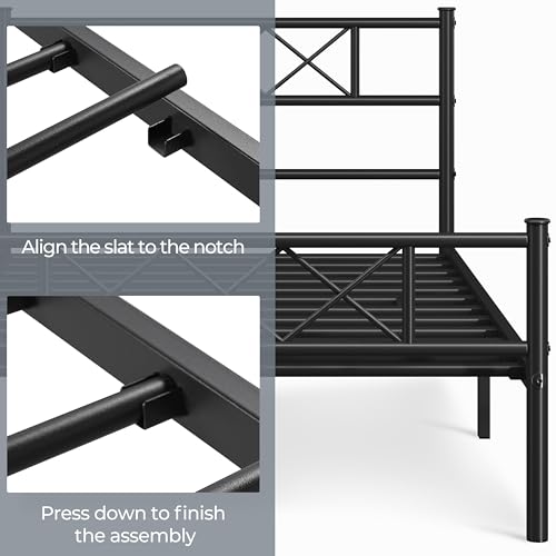 Yaheetech Twin Metal Platform Bed Frame Mattress Foundation with Headboard and Footboard No Box Spring Needed Under Bed Storage Steel Slats Black