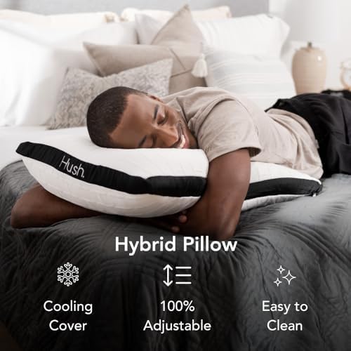 Hush Hybrid Cooling Pillow | Adjustable Loft Memory Foam + Vegan Down | Iced Bamboo Cooling Cover for Hot Sleepers | Custom Comfort for All Sleep Positions | Proudly Canadian
