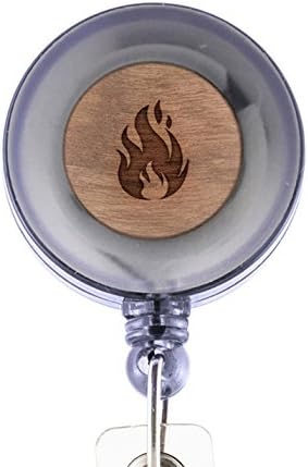 MODERN GOODS SHOP Flame Id Badge Holder - Wooden ID Holder - Laser Engraved Design Custom ID Holder - Clip On Belt/Pocket Retractable ID Badge Holder